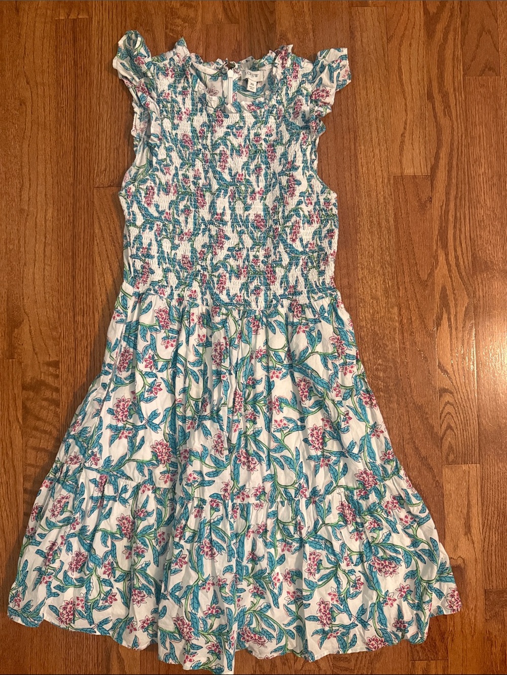 Women’s J Crew Factory Smocked Sundress - White with Teal & Pink